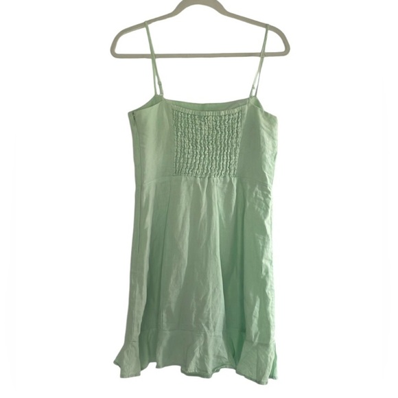 & Other Stories Linen Flounced Hem Mini Dress Mint Green Size 8 (Euro 38) Spring - Picture 5 of 15
